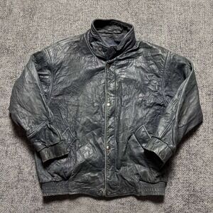 Harry Rosen Leather Bomber Jacket Mens L Navy Blue Distressed Vintage 90s Canada